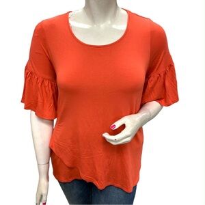 Karen Kane Vibrant Orange Blouse with Ruffle Sleeves Size XL